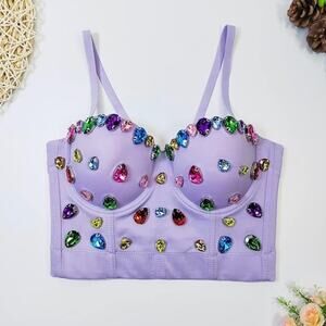 NWOT Purple Sparkly Rhinestone Bustier Crop Top Corset 36B (GORGEOUS!!)